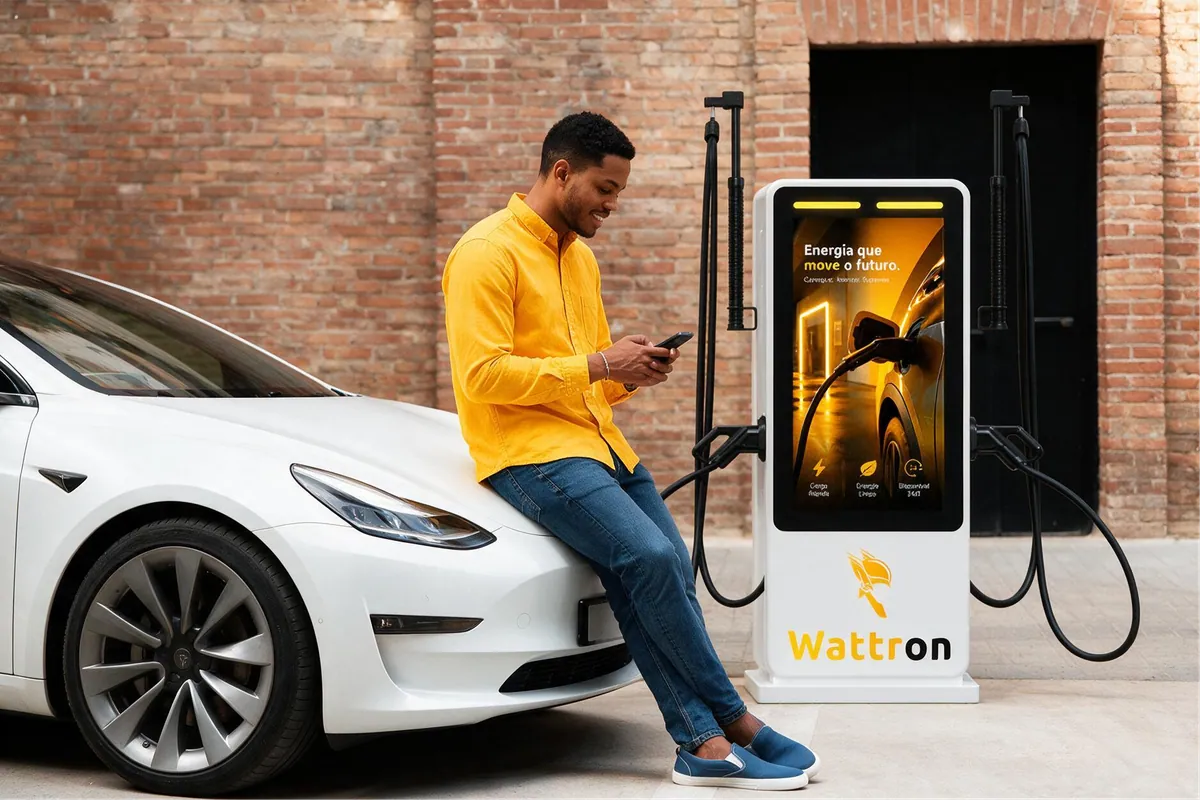 Cliente junto a um carregador Wattron